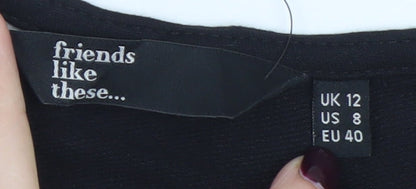 Friends Like These Womens Black Viscose V-Neck Relaxed Blouse UK 12