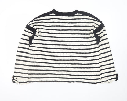 River Island Women’s Black Striped Long Sleeve Cotton Knit T-Shirt Size L