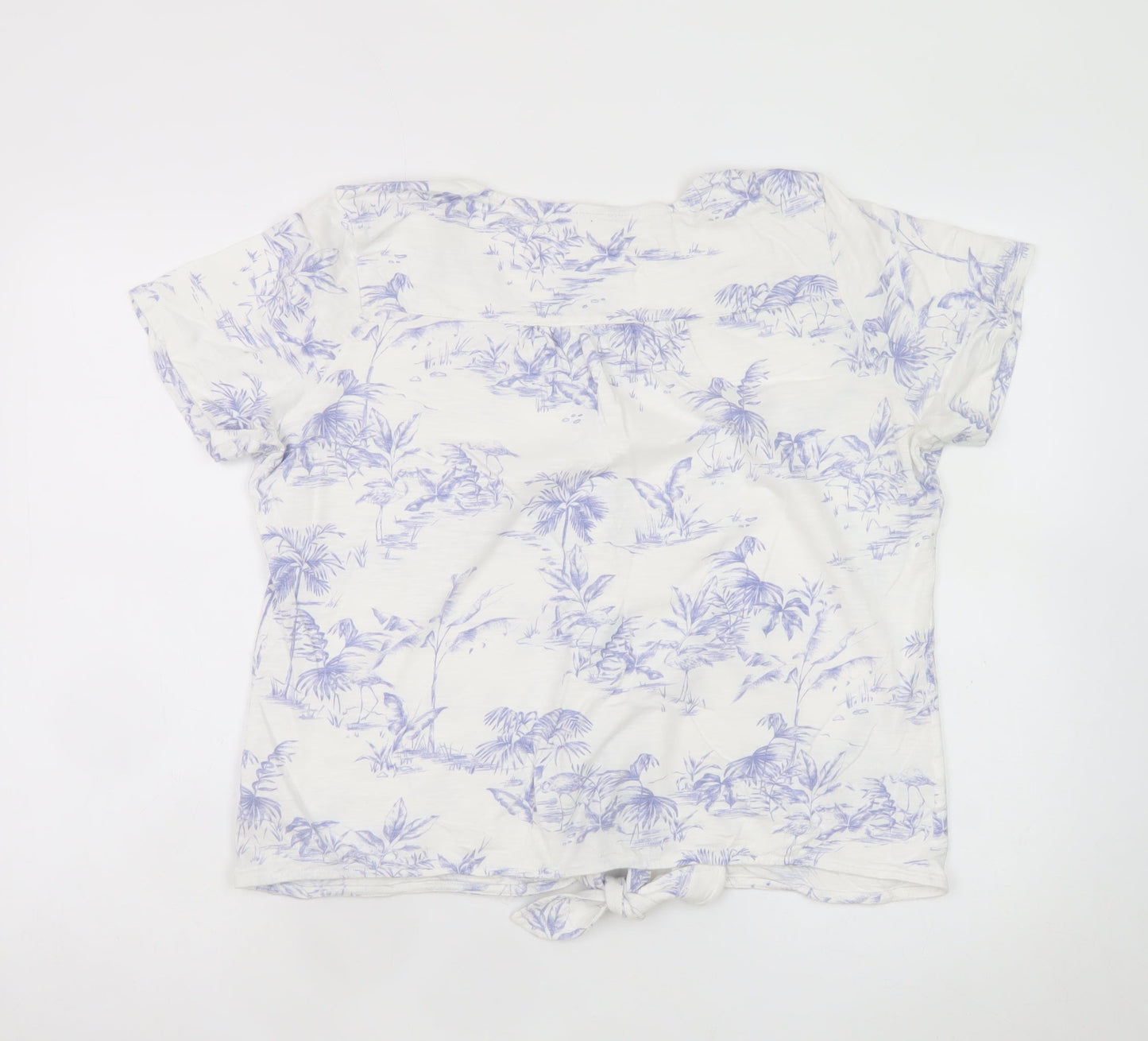 Fat Face Women's White Tropical Floral Button-Up Short Sleeve V-Neck Top Size 16
