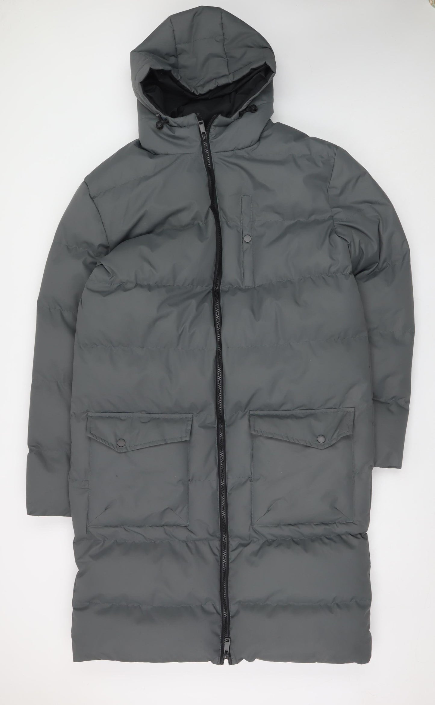 Soul Star Men's Grey Hooded Long Puffer Coat L