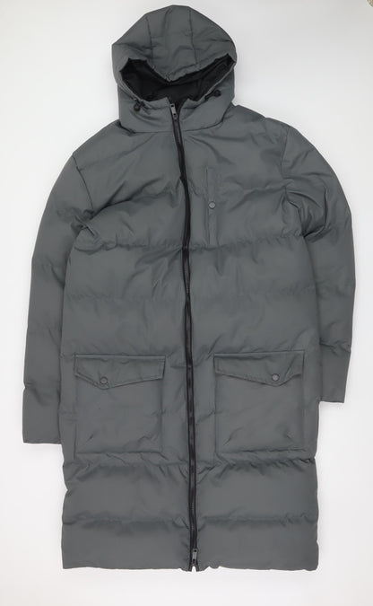 Soul Star Men's Grey Hooded Long Puffer Coat L