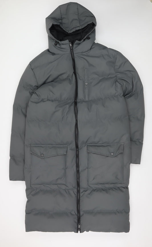 Soul Star Men's Grey Hooded Long Puffer Coat L