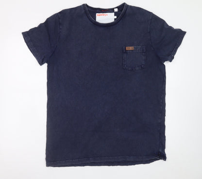 Superdry Men Blue Cotton Crew Neck Short Sleeve T-Shirt Size M