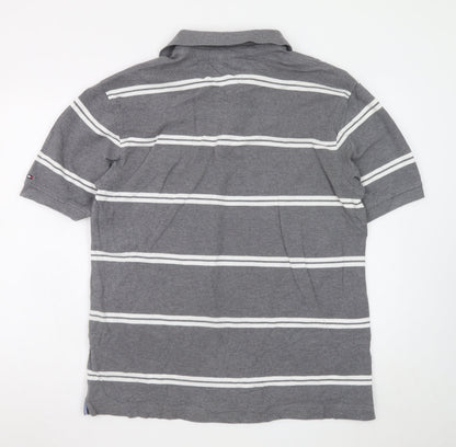 Tommy Hilfiger Men's Grey Striped Polo Shirt Size L Cotton