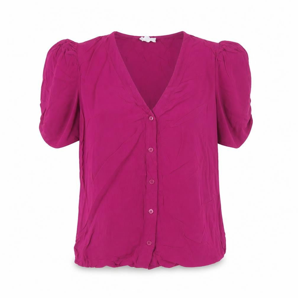 Finery Women Pink Viscose Puff Sleeve Button Blouse UK 12