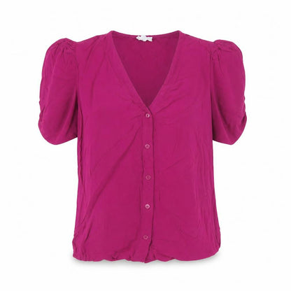 Finery Women Pink Viscose Puff Sleeve Button Blouse UK 12