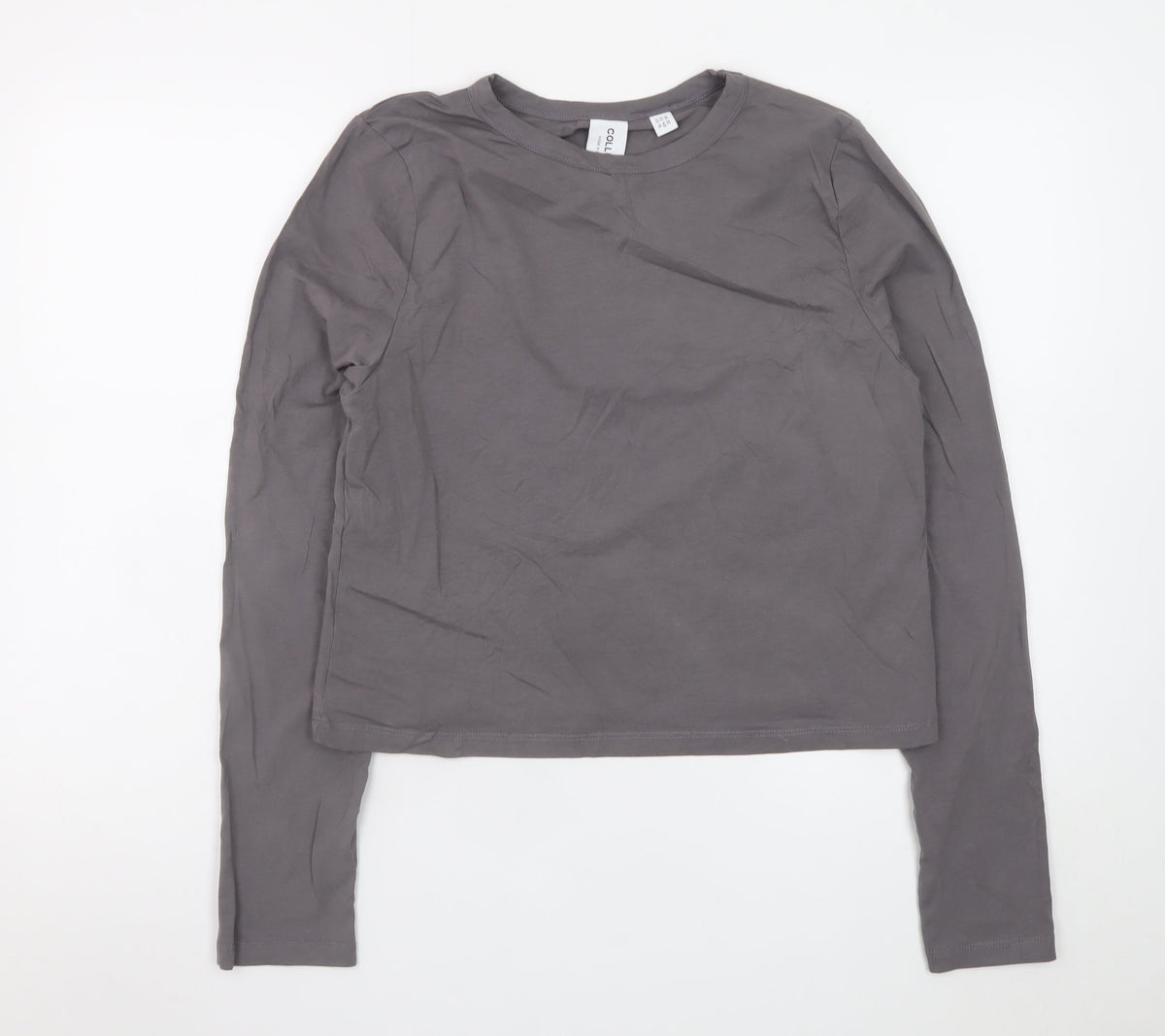 Collusion Women Grey Long Sleeve Cotton Blend Basic T-Shirt Size 20