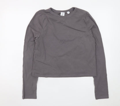 Collusion Women Grey Long Sleeve Cotton Blend Basic T-Shirt Size 20