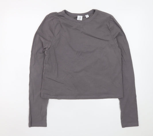 Collusion Women Grey Long Sleeve Cotton Blend Basic T-Shirt Size 20