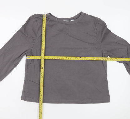 Collusion Women Grey Long Sleeve Cotton Blend Basic T-Shirt Size 20
