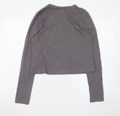 Collusion Women Grey Long Sleeve Cotton Blend Basic T-Shirt Size 20
