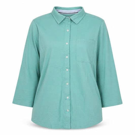 Lands' End Women's Green Cotton Long Sleeve Button-Up Shirt L