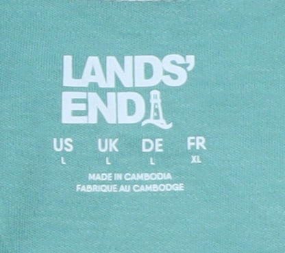 Lands' End Women's Green Cotton Long Sleeve Button-Up Shirt L