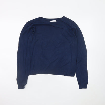Mango Women’s Blue Crew Neck Cotton Blend Pullover Jumper Size 8