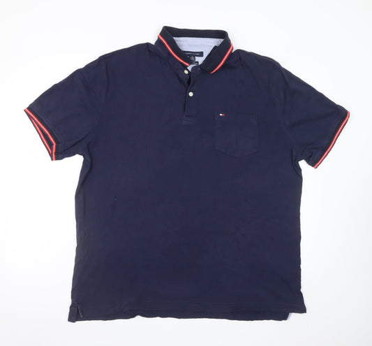 Tommy Hilfiger Men's Navy Blue Short Sleeve Polo Shirt XL Cotton