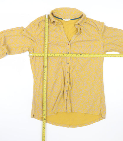 White Stuff Women's Yellow Floral Cotton Button-Up Shirt UK 12