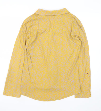White Stuff Women's Yellow Floral Cotton Button-Up Shirt UK 12