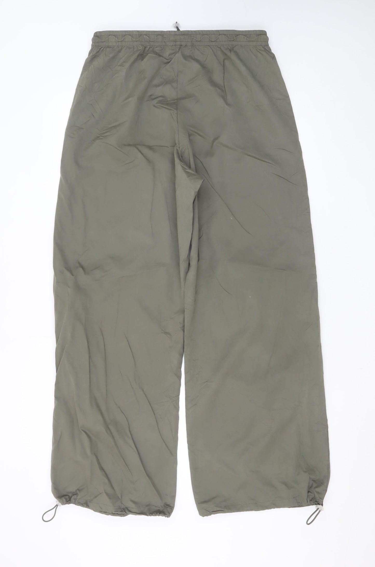 ZARA Women Green Cargo Trousers M Wide-Leg Elastic Waist