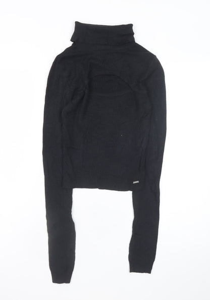 Hollister Women's Black XS Cropped Roll Neck Ribbed Long Sleeve Top