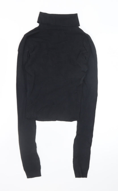 Hollister Women's Black XS Cropped Roll Neck Ribbed Long Sleeve Top