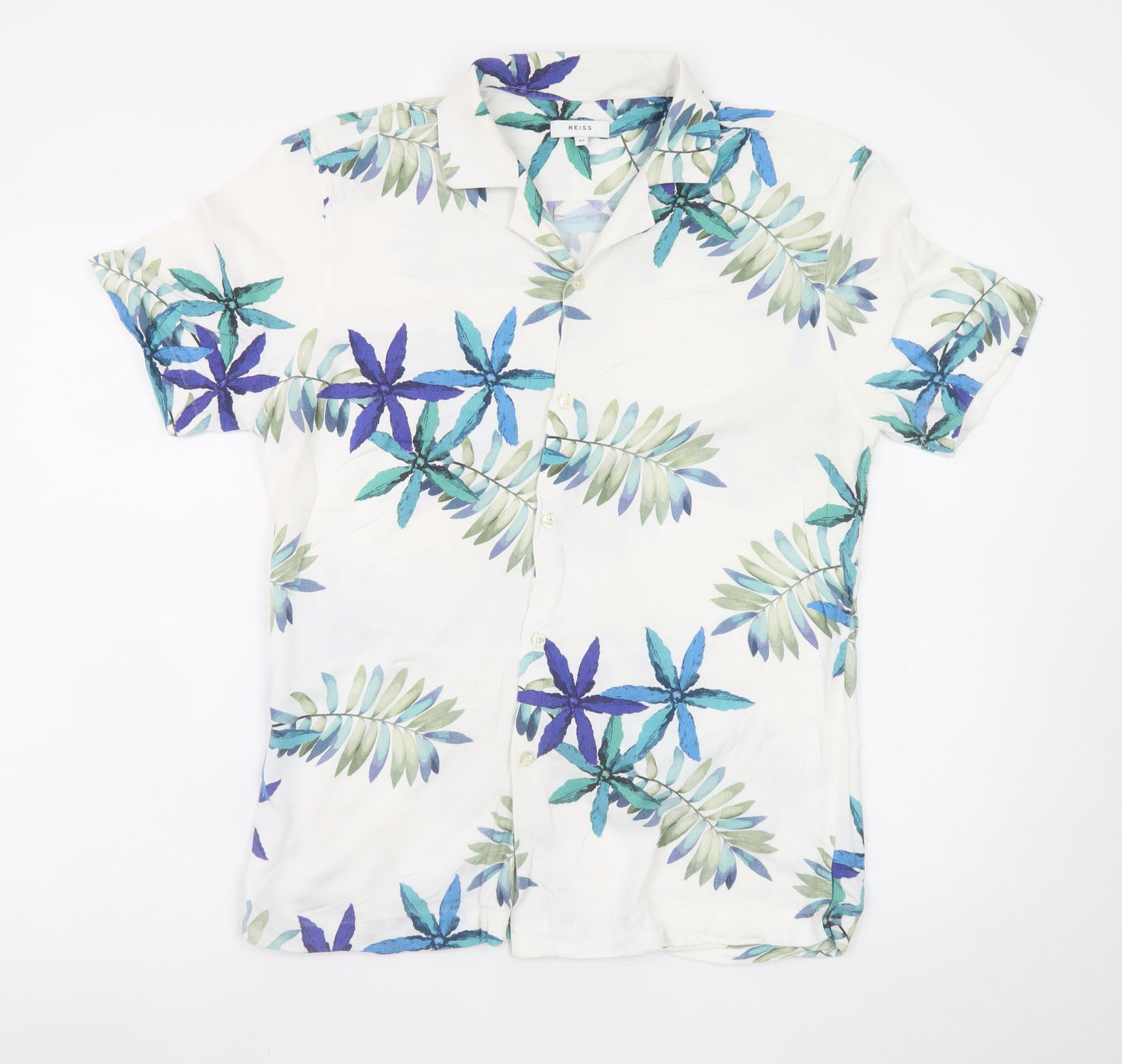 Reiss Men's Multicoloured Tropical Short Sleeve Button-Up Shirt M