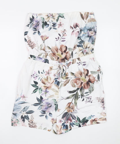 Next Women White Floral Strapless Cotton Playsuit Size 14