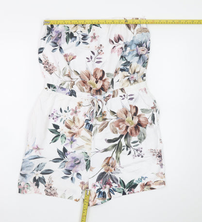 Next Women White Floral Strapless Cotton Playsuit Size 14