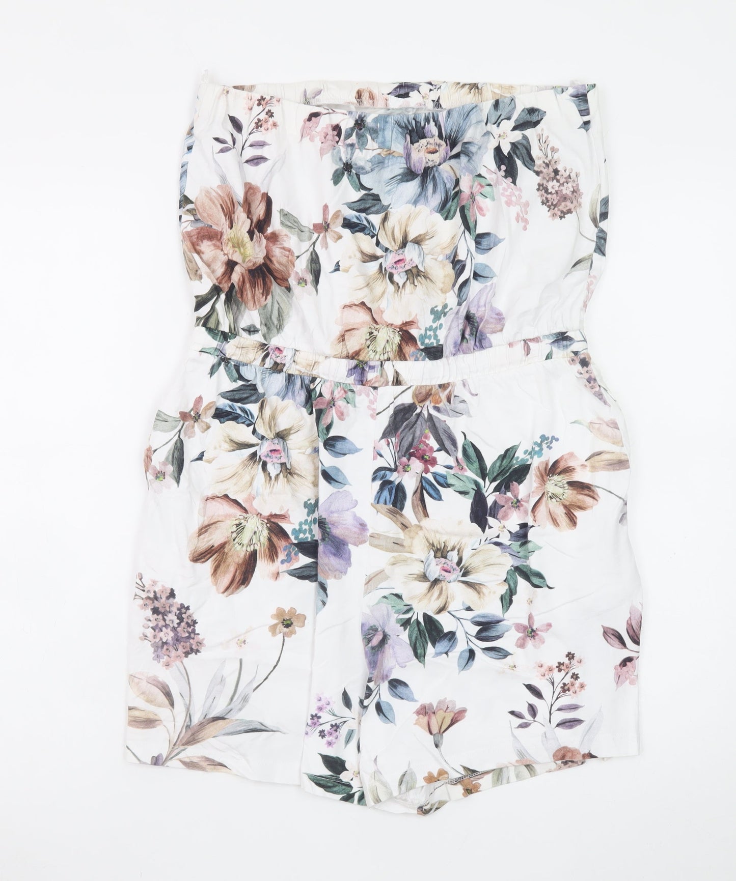 Next Women White Floral Strapless Cotton Playsuit Size 14
