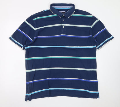 Marks and Spencer Mens Blue Striped Polo Shirt 2XL Cotton