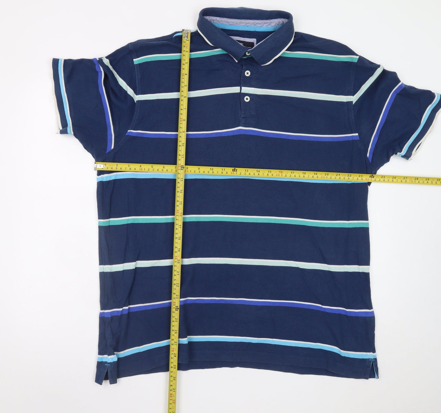 Marks and Spencer Mens Blue Striped Polo Shirt 2XL Cotton