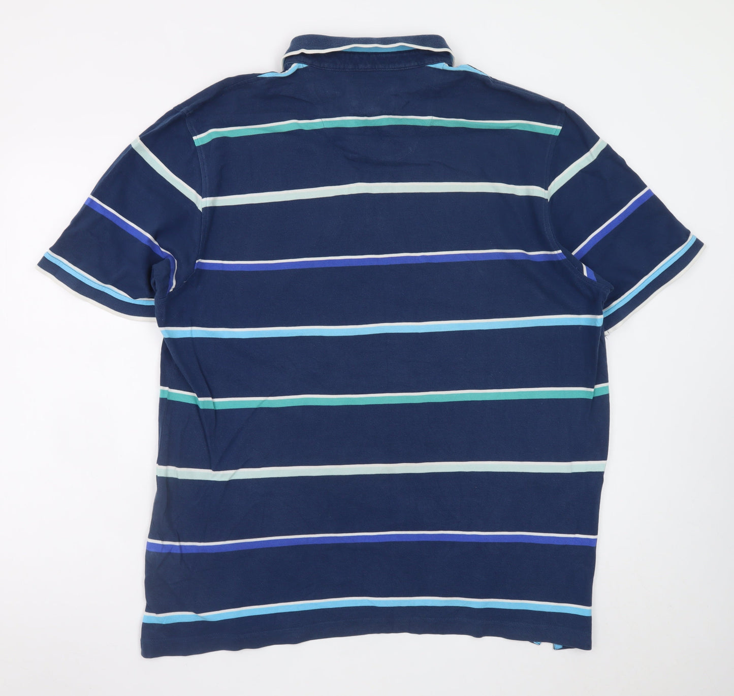 Marks and Spencer Mens Blue Striped Polo Shirt 2XL Cotton