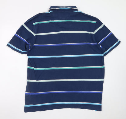 Marks and Spencer Mens Blue Striped Polo Shirt 2XL Cotton