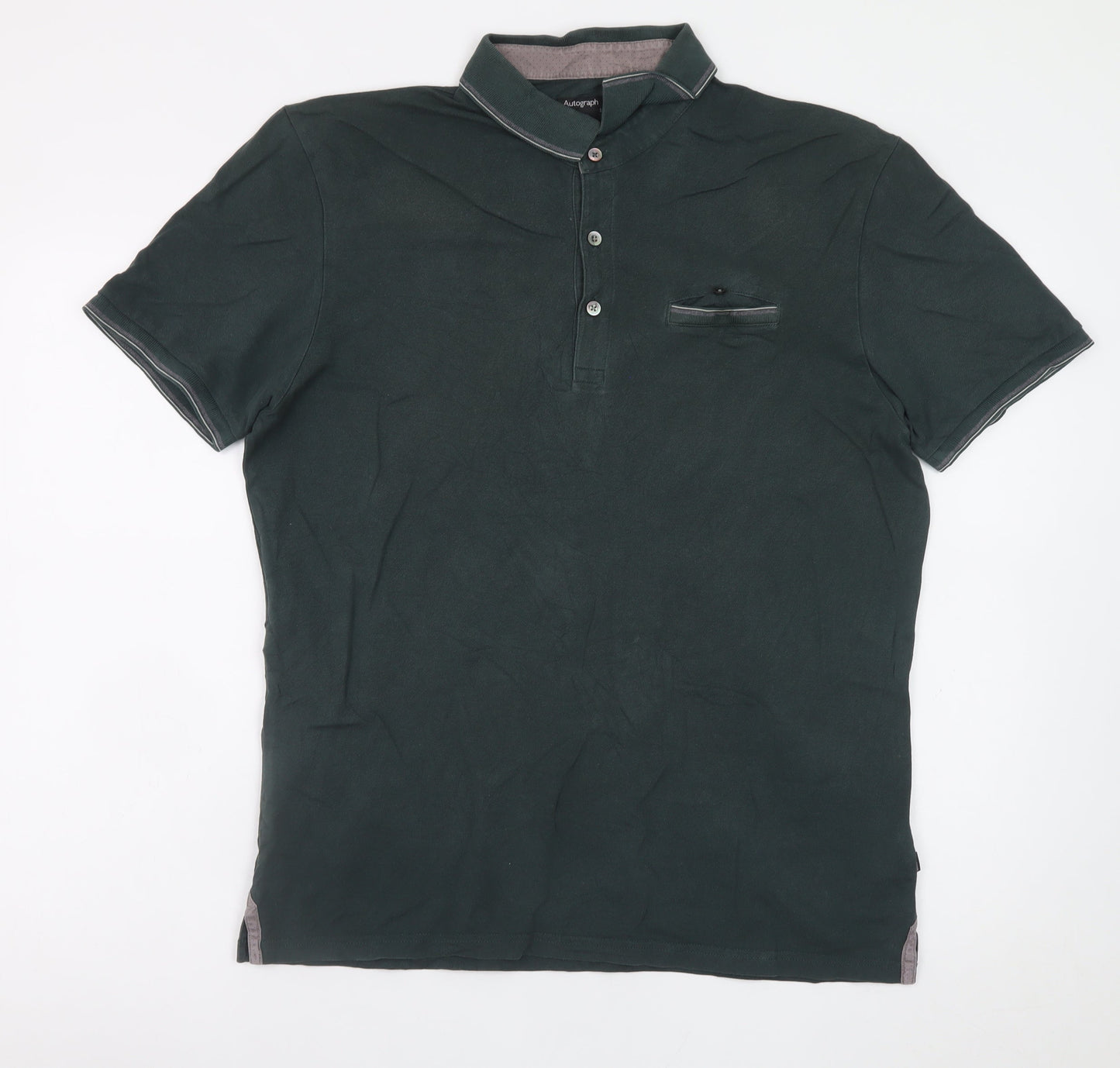Marks and Spencer Men’s Green Cotton Short Sleeve Polo Shirt Size L