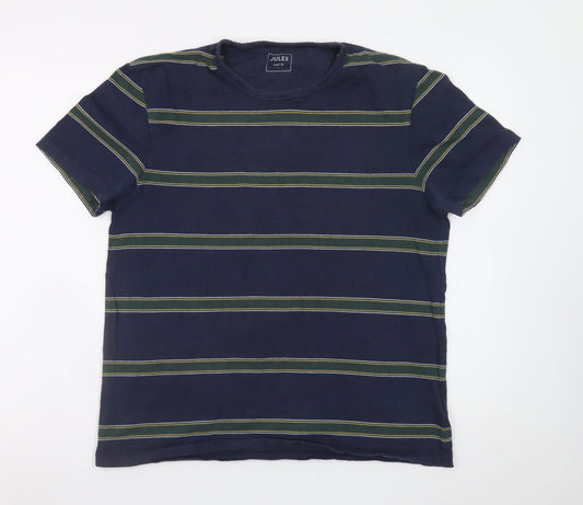 Jules Men's Navy Blue Striped Cotton Crew Neck T-Shirt Size L