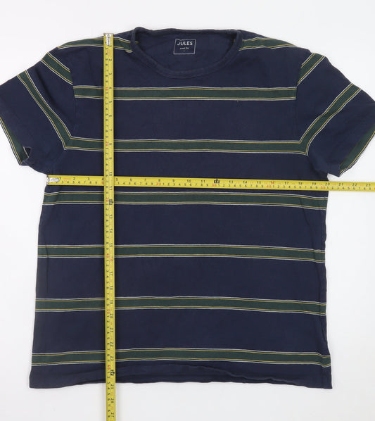 Jules Men's Navy Blue Striped Cotton Crew Neck T-Shirt Size L