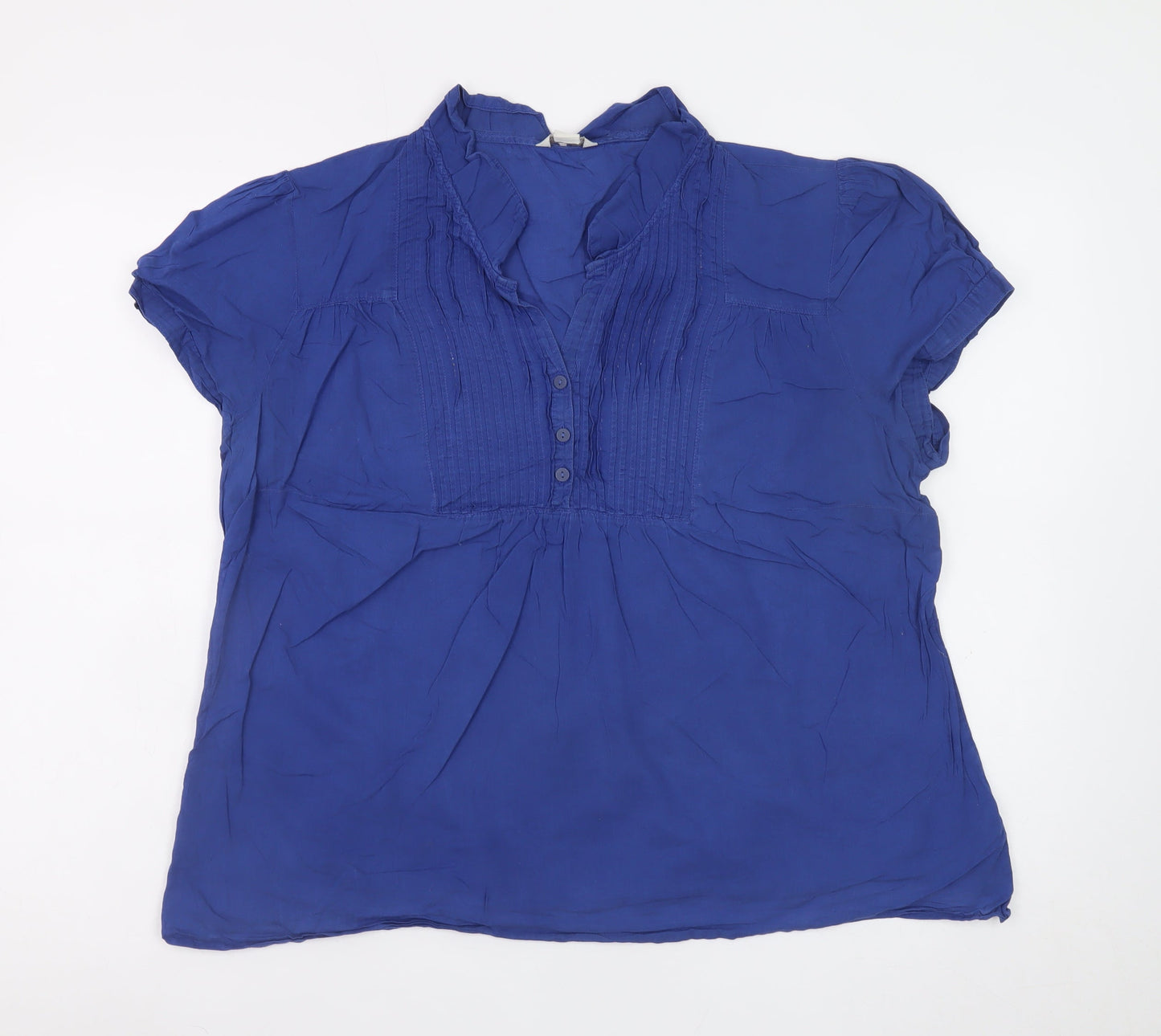 Monsoon Women's Blue Tunic Blouse Size 18 Short Sleeve V-Neck