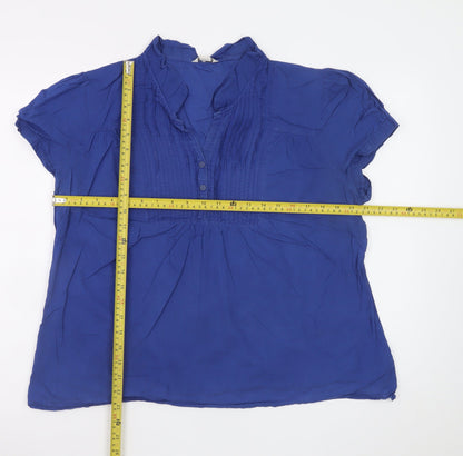 Monsoon Women's Blue Tunic Blouse Size 18 Short Sleeve V-Neck