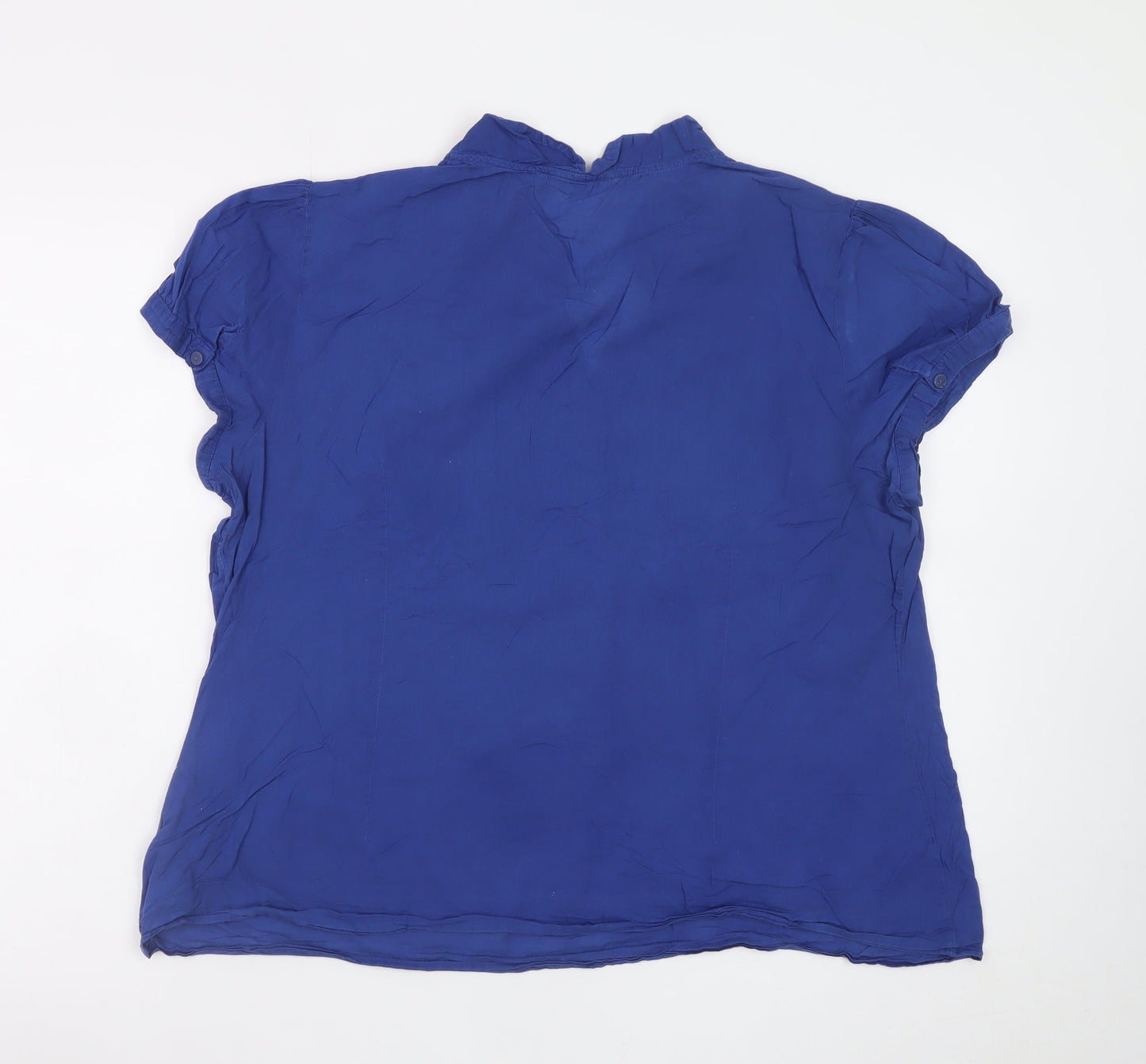 Monsoon Women's Blue Tunic Blouse Size 18 Short Sleeve V-Neck