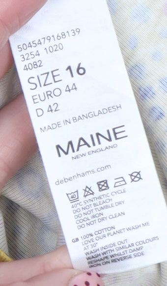 Maine New England Women's Yellow Floral Cotton Tunic Blouse Size 16
