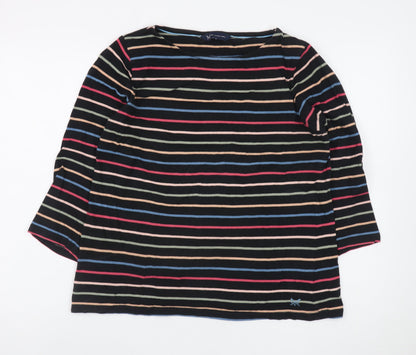 Crew Clothing Company Women's Multicoloured Striped 3/4 Sleeve Cotton T-Shirt Size 14
