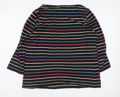 Crew Clothing Company Women's Multicoloured Striped 3/4 Sleeve Cotton T-Shirt Size 14
