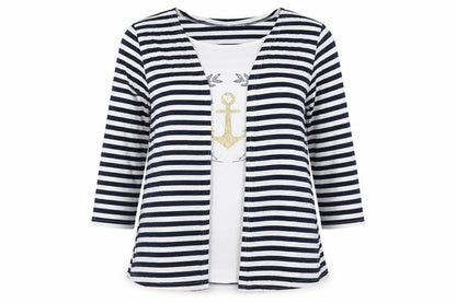 Jessica Graaf Women’s Blue Striped 3/4 Sleeve Nautical T-Shirt L