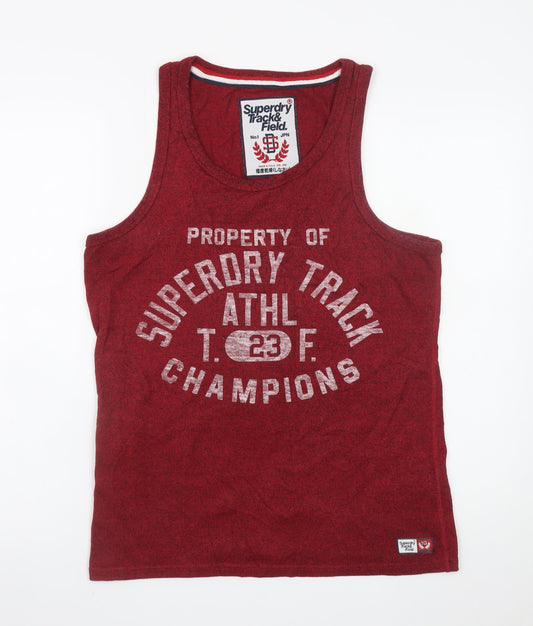 Superdry Men's Red Sleeveless Track & Field Graphic T-Shirt Size M