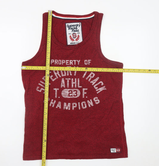 Superdry Men's Red Sleeveless Track & Field Graphic T-Shirt Size M
