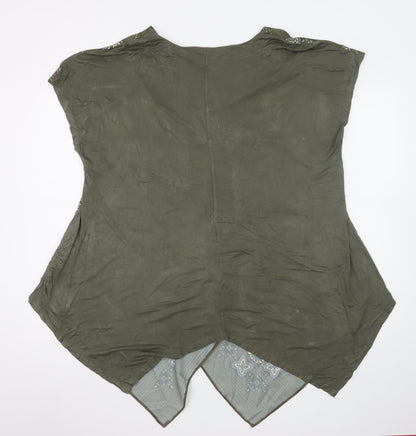 Roman Women’s Green Paisley V-Neck Sleeveless Tunic Blouse XL