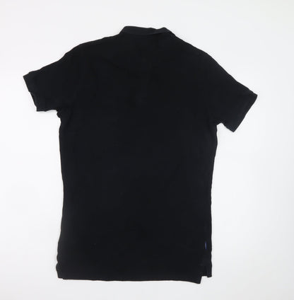 Superdry Men's Black Slim Fit Polo Shirt Size S Cotton Embroidered Logo