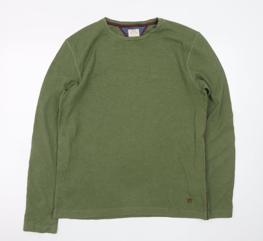 White Stuff Men's Green Long Sleeve Crew Neck Cotton Blend T-Shirt Size M