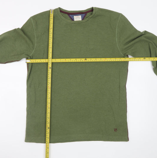 White Stuff Men's Green Long Sleeve Crew Neck Cotton Blend T-Shirt Size M