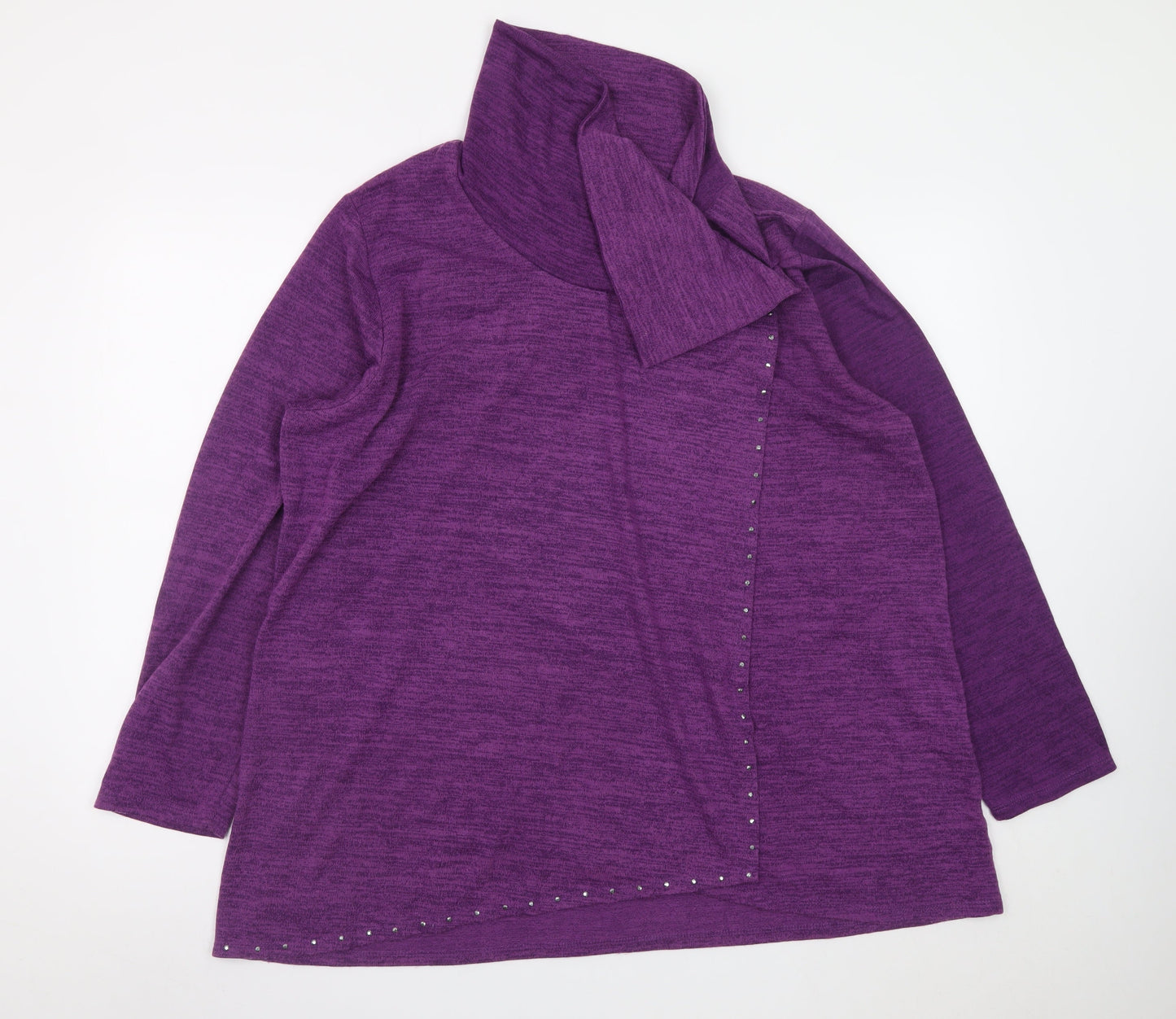 TIGI Womens Purple 22/24 Pullover Tunic Sweatshirt Studded Cowl Neck