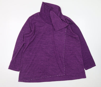 TIGI Womens Purple 22/24 Pullover Tunic Sweatshirt Studded Cowl Neck